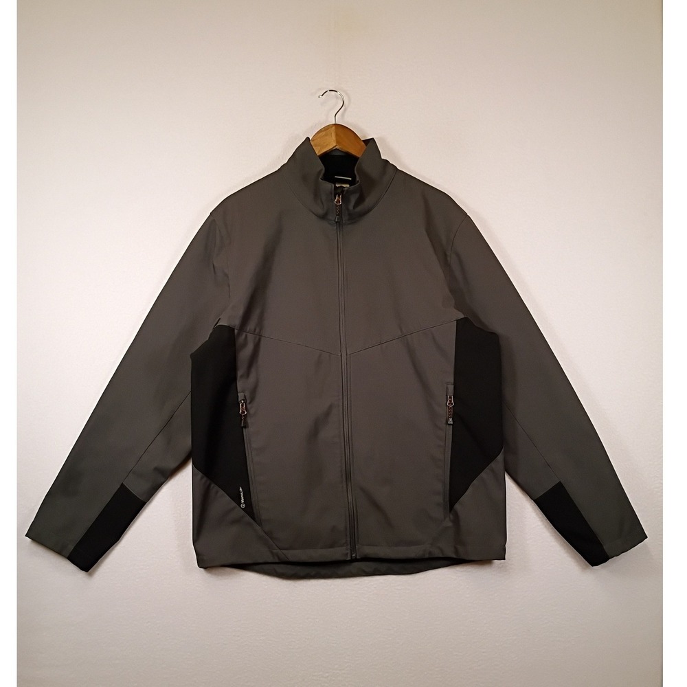 Outdoor Champion Mens L Gray Black Full Zip Softshell Performance Jacket L8755